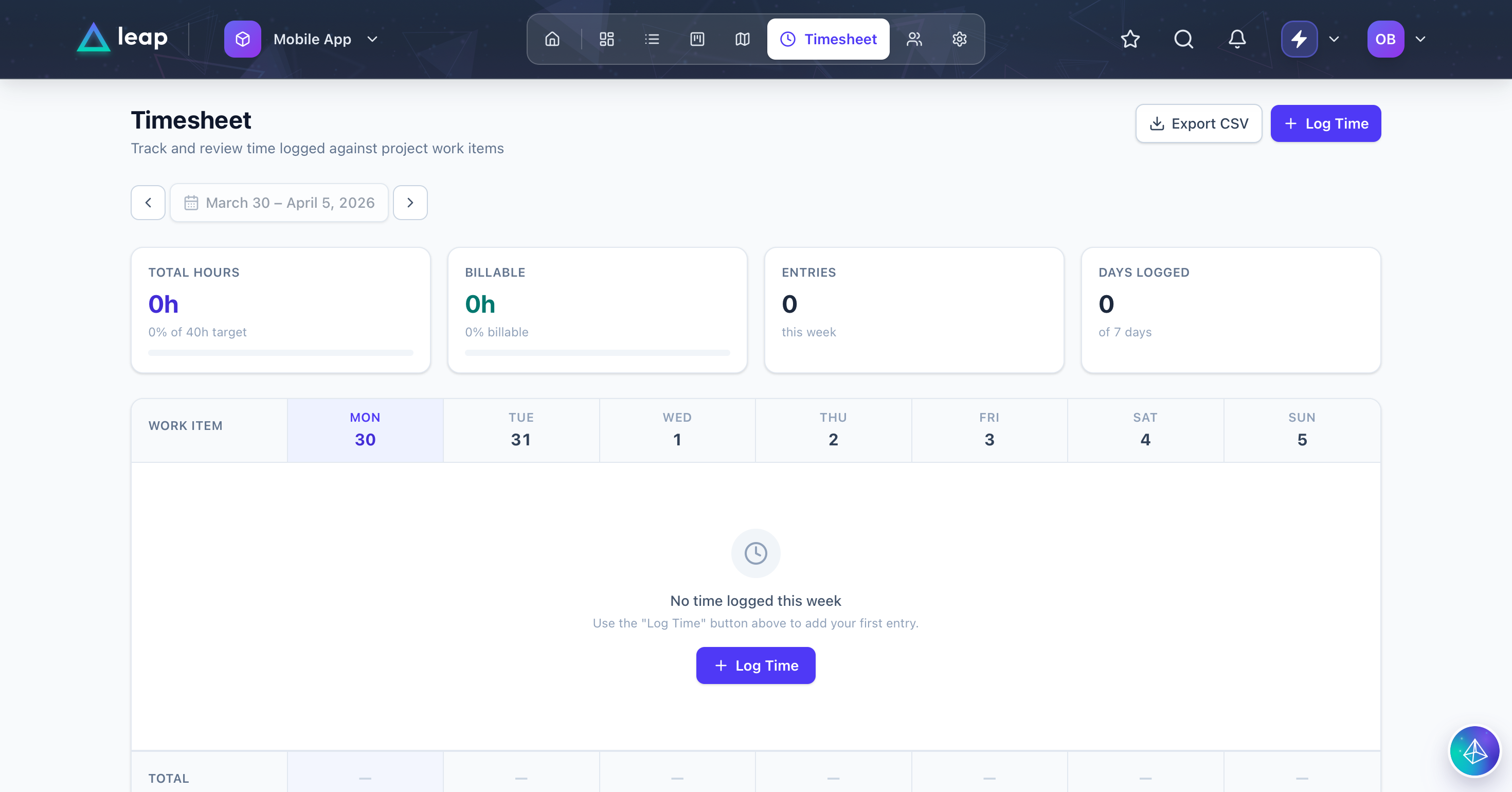 Leap Grove — Timesheet